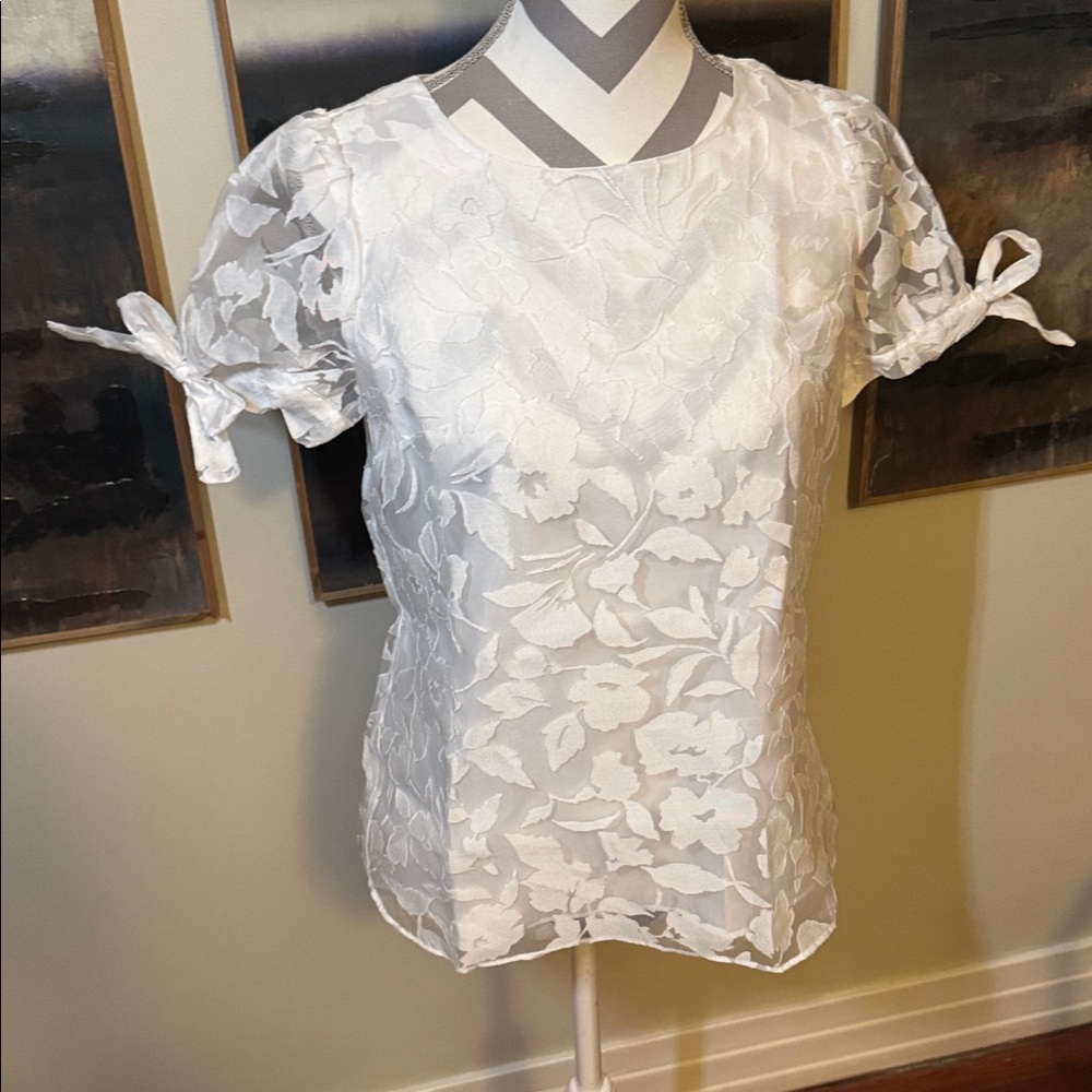 Worthington White Lace Blouse Size Small